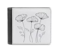 Jubonexis Simple Line Four Poppy Flowers Soft PU Leather Bifold Wallet, Coin Purse Credit Pass Case, Durable Card-Holder Slim Billfold for Men Woman Money Storage