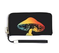 Jubonexis Simple Mushroom 70s Yellow Blue Red Green PU Leather Clutch Long Bifold Wallet, Coin Purse Credit Pass Case, Durable Card-Holder Money Storage for Women Men