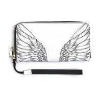 Jubonexis Simple Outline of Angel Wings PU Leather Clutch Long Bifold Wallet, Coin Purse Credit Pass Case, Durable Card-Holder Money Storage for Women Men