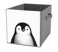 Jubonexis Simple Pinguin Black And White Cube Storage Bins Storage Cubes Foldable Decorative Fabric Storage Baskets Home Organizers with Handles for Shelves,Closet, 27x27 CM