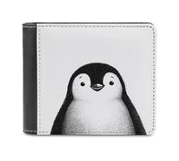 Jubonexis Simple Pinguin Black and White Soft PU Leather Bifold Wallet, Coin Purse Credit Pass Case, Durable Card-Holder Slim Billfold for Men Woman Money Storage