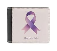 Jubonexis Simple Purple Ribbon Hope Never Fades Soft PU Leather Bifold Wallet, Coin Purse Credit Pass Case, Durable Card-Holder Slim Billfold for Men Woman Money Storage