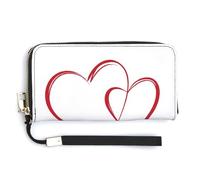 Jubonexis Simple Red Heart Minimal Line Art PU Leather Clutch Long Bifold Wallet, Coin Purse Credit Pass Case, Durable Card-Holder Money Storage for Women Men
