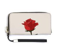 Jubonexis Simple Red Rose Minimal PU Leather Clutch Long Bifold Wallet, Coin Purse Credit Pass Case, Durable Card-Holder Money Storage for Women Men