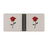 Jubonexis Simple Red Rose Minimal Soft PU Leather Bifold Wallet, Coin Purse Credit Pass Case, Durable Card-Holder Slim Billfold for Men Woman Money Storage