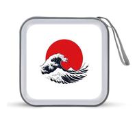 Jubonexis Simple Sea Wave Red and Black CD Case DVD Storage Case Portable for Car Home Travel