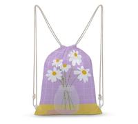 Jubonexis Simple Vase with White Daisy Flowers Drawstring Backpack Canvas String Bag Lightweight Sports Gym Bag for Men Women
