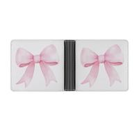 Jubonexis Simple Watercolor A Blush Pink Bow Soft PU Leather Bifold Wallet, Coin Purse Credit Pass Case, Durable Card-Holder Slim Billfold for Men Woman Money Storage