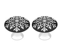 Jubonexis Simple White Snowflake on Black Round Drawer Cabinet Knobs Handles with Screws,2 Pcs, Drawer Dresser Knob Pulls Decor for Wardrobe Cupboard Home Office Kitchen