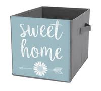 Jubonexis Simple Words Sweet Home And Daisy Flower Cube Storage Bins Storage Cubes Foldable Decorative Fabric Storage Baskets Home Organizers with Handles for Shelves,Closet, 27x27 CM