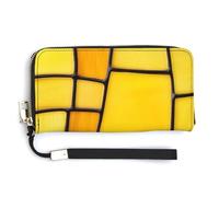 Jubonexis Simple Yellow Piece Stained Glass PU Leather Clutch Long Bifold Wallet, Coin Purse Credit Pass Case, Durable Card-Holder Money Storage for Women Men