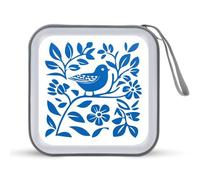 Jubonexis Simplistic Blue White Bird Flowers CD Case DVD Storage Case Portable for Car Home Travel