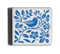 Jubonexis Simplistic Blue White Bird Flowers Soft PU Leather Bifold Wallet, Coin Purse Credit Pass Case, Durable Card-Holder Slim Billfold for Men Woman Money Storage