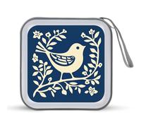 Jubonexis Simplistic Blue White Bird Flowers Vintage CD Case DVD Storage Case Portable for Car Home Travel