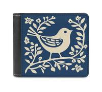 Jubonexis Simplistic Blue White Bird Flowers Vintage Soft PU Leather Bifold Wallet, Coin Purse Credit Pass Case, Durable Card-Holder Slim Billfold for Men Woman Money Storage