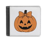 Jubonexis Simplistic Jack-o’-Lantern Pumpkin with Bow Soft PU Leather Bifold Wallet, Coin Purse Credit Pass Case, Durable Card-Holder Slim Billfold for Men Woman Money Storage