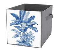 Jubonexis Single Palm Plant Blue Indigo Cube Storage Bins Storage Cubes Foldable Decorative Fabric Storage Baskets Home Organizers with Handles for Shelves,Closet, 27x27 CM