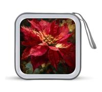 Jubonexis Single Poinsettia Flower Rich Golden Center CD Case DVD Storage Case Portable for Car Home Travel