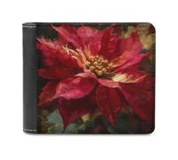 Jubonexis Single Poinsettia Flower Rich Golden Center Soft PU Leather Bifold Wallet, Coin Purse Credit Pass Case, Durable Card-Holder Slim Billfold for Men Woman Money Storage