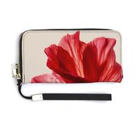 Jubonexis Single Red Hibiscus Petal PU Leather Clutch Long Bifold Wallet, Coin Purse Credit Pass Case, Durable Card-Holder Money Storage for Women Men