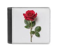 Jubonexis Single Red Rose with Green Stem Soft PU Leather Bifold Wallet, Coin Purse Credit Pass Case, Durable Card-Holder Slim Billfold for Men Woman Money Storage