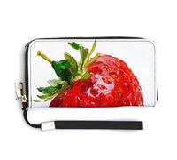 Jubonexis Single Strawberry Red PU Leather Clutch Long Bifold Wallet, Coin Purse Credit Pass Case, Durable Card-Holder Money Storage for Women Men