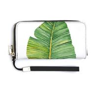 Jubonexis Single Watercolor Banana Leaf PU Leather Clutch Long Bifold Wallet, Coin Purse Credit Pass Case, Durable Card-Holder Money Storage for Women Men