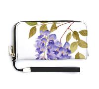 Jubonexis Single Watercolor Wisteria Flower PU Leather Clutch Long Bifold Wallet, Coin Purse Credit Pass Case, Durable Card-Holder Money Storage for Women Men