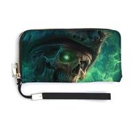 Jubonexis Skeletal Pirate with One Glowing Eye PU Leather Clutch Long Bifold Wallet, Coin Purse Credit Pass Case, Durable Card-Holder Money Storage for Women Men