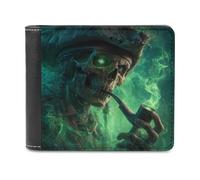 Jubonexis Skeletal Pirate with One Glowing Eye Soft PU Leather Bifold Wallet, Coin Purse Credit Pass Case, Durable Card-Holder Slim Billfold for Men Woman Money Storage