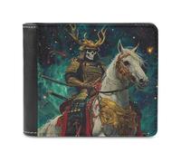Jubonexis Skeletal Samurai Fantasy Aesthetic Soft PU Leather Bifold Wallet, Coin Purse Credit Pass Case, Durable Card-Holder Slim Billfold for Men Woman Money Storage