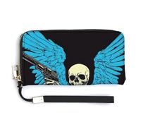 Jubonexis Skeleton Angel with Blue Wings PU Leather Clutch Long Bifold Wallet, Coin Purse Credit Pass Case, Durable Card-Holder Money Storage for Women Men