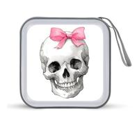 Jubonexis Skeleton Face with Pink Ribbon on Head CD Case DVD Storage Case Portable for Car Home Travel