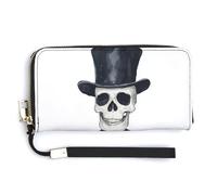 Jubonexis Skeleton Gentleman Spooky Halloween PU Leather Clutch Long Bifold Wallet, Coin Purse Credit Pass Case, Durable Card-Holder Money Storage for Women Men