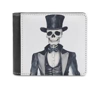 Jubonexis Skeleton Gentleman Spooky Halloween Soft PU Leather Bifold Wallet, Coin Purse Credit Pass Case, Durable Card-Holder Slim Billfold for Men Woman Money Storage