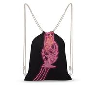 Jubonexis Skeleton Hand Holding Tropical Glass Neon Pink Drawstring Backpack Canvas String Bag Lightweight Sports Gym Bag for Men Women
