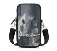 Jubonexis Skeleton in An Old Bathtub Crossbody Mobile Phone Bag Smartphone Bag With Adjustable Strap