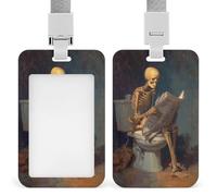 Jubonexis Skeleton Reading A Newspaper Toilet Dark Academia ID Badge Holder Retractable Clip Card Holder Card Protector Name Badge Name Tag for Work Office Doctor Nurse
