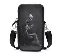 Jubonexis Skeleton Reading Phone on An Toilet Crossbody Mobile Phone Bag Smartphone Bag With Adjustable Strap