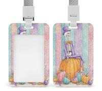Jubonexis Skeleton Sitting on A Pumpkin ID Badge Holder Retractable Clip Card Holder Card Protector Name Badge Name Tag for Work Office Doctor Nurse