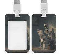 Jubonexis Skeleton Sitting on A Toilet Reading ID Badge Holder Retractable Clip Card Holder Card Protector Name Badge Name Tag for Work Office Doctor Nurse