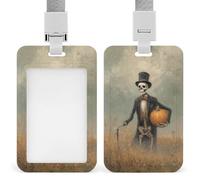 Jubonexis Skeleton Top Hat Vintage Halloween Aesthetic ID Badge Holder Retractable Clip Card Holder Card Protector Name Badge Name Tag for Work Office Doctor Nurse