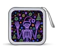 Jubonexis Skeleton Wearing Santa Hat CD Case DVD Storage Case Portable