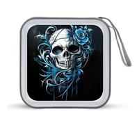 Jubonexis Skull Blue Rose Horror Gothic CD Case DVD Storage Case Portable for Car Home Travel
