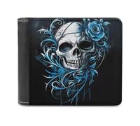 Jubonexis Skull Blue Rose Horror Gothic Soft PU Leather Bifold Wallet, Coin Purse Credit Pass Case, Durable Card-Holder Slim Billfold for Men Woman Money Storage