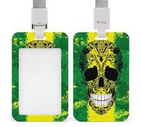 Jubonexis Skull in Jamaican Flag Color ID Badge Holder Retractable Clip Card Holder Card Protector Name Badge Name Tag for Work Office Doctor Nurse