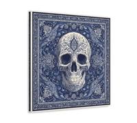 Jubonexis Skull Motif White Dark Blue Tones Canvas Wall Art Poster Painting Aesthetic Picture for Living Room Farmhouse Decor 16x16inch(40x40cm) Frame
