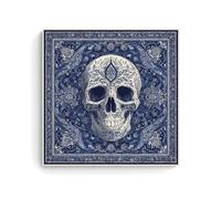 Jubonexis Skull Motif White Dark Blue Tones Canvas Wall Art Poster Painting Aesthetic Picture for Living Room Farmhouse Decor 16x16inch(40x40cm) Unframe