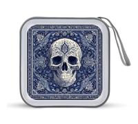 Jubonexis Skull Motif White Dark Blue Tones CD Case DVD Storage Case Portable for Car Home Travel