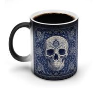 Jubonexis Skull Motif White Dark Blue Tones Color Changing Mugs Heat Changing Ceramic Coffee Mug Novelty Funny Tea Water Cup 11OZ